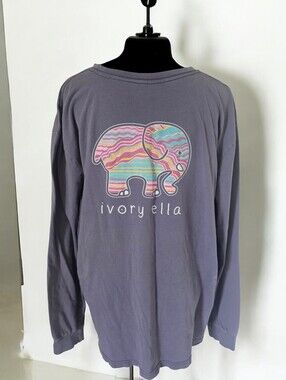 Ivory Ella Long-Sleeve Tee with Multicolor Striped Elephant